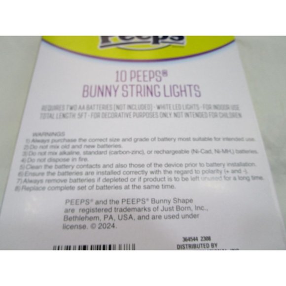 Peeps Bunny String 10 Light Batteries Not Included New Easter Bonnets or Baskets - Picture 14 of 15